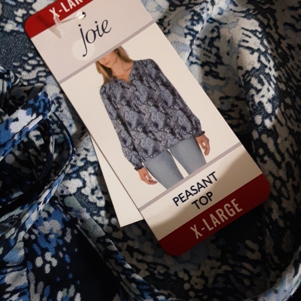 Joie Peasant blouse top Blue Patterned Women Bleu XL casual vacation office boho - Picture 7 of 12